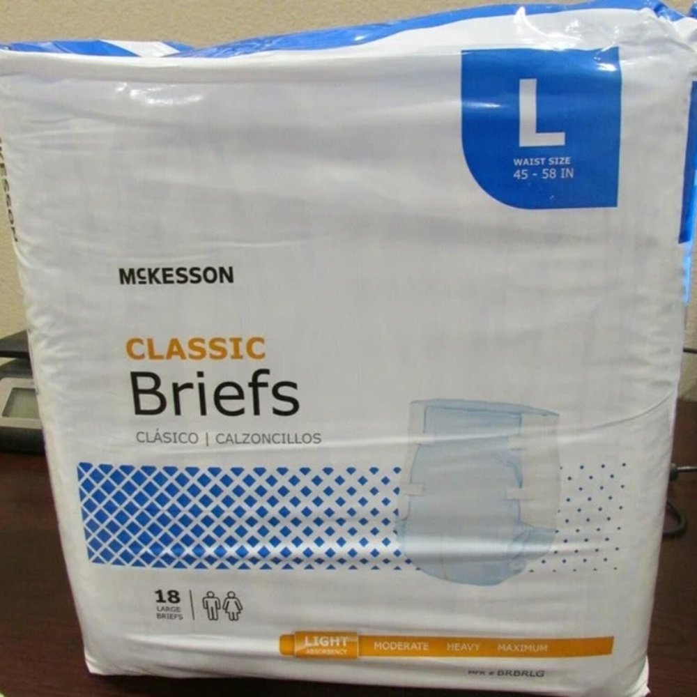 Adult Brief Diaper, LARGE, 45 to 58 Inch, McKesson Classic, BRBRLG - Pack of 18
